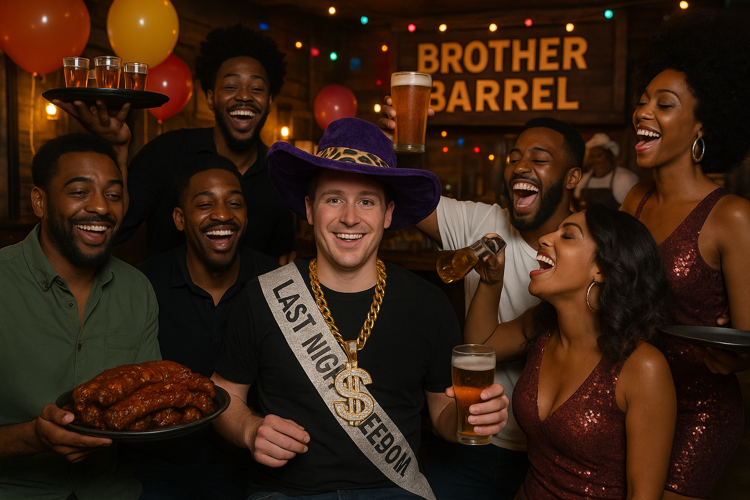 Huggy and crew laughing by the pit