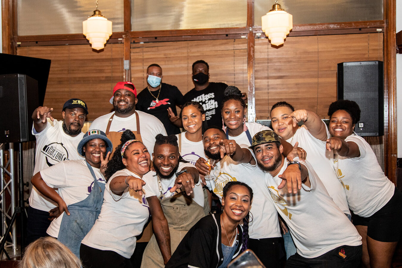 Full spread: ribs, sausage, sides